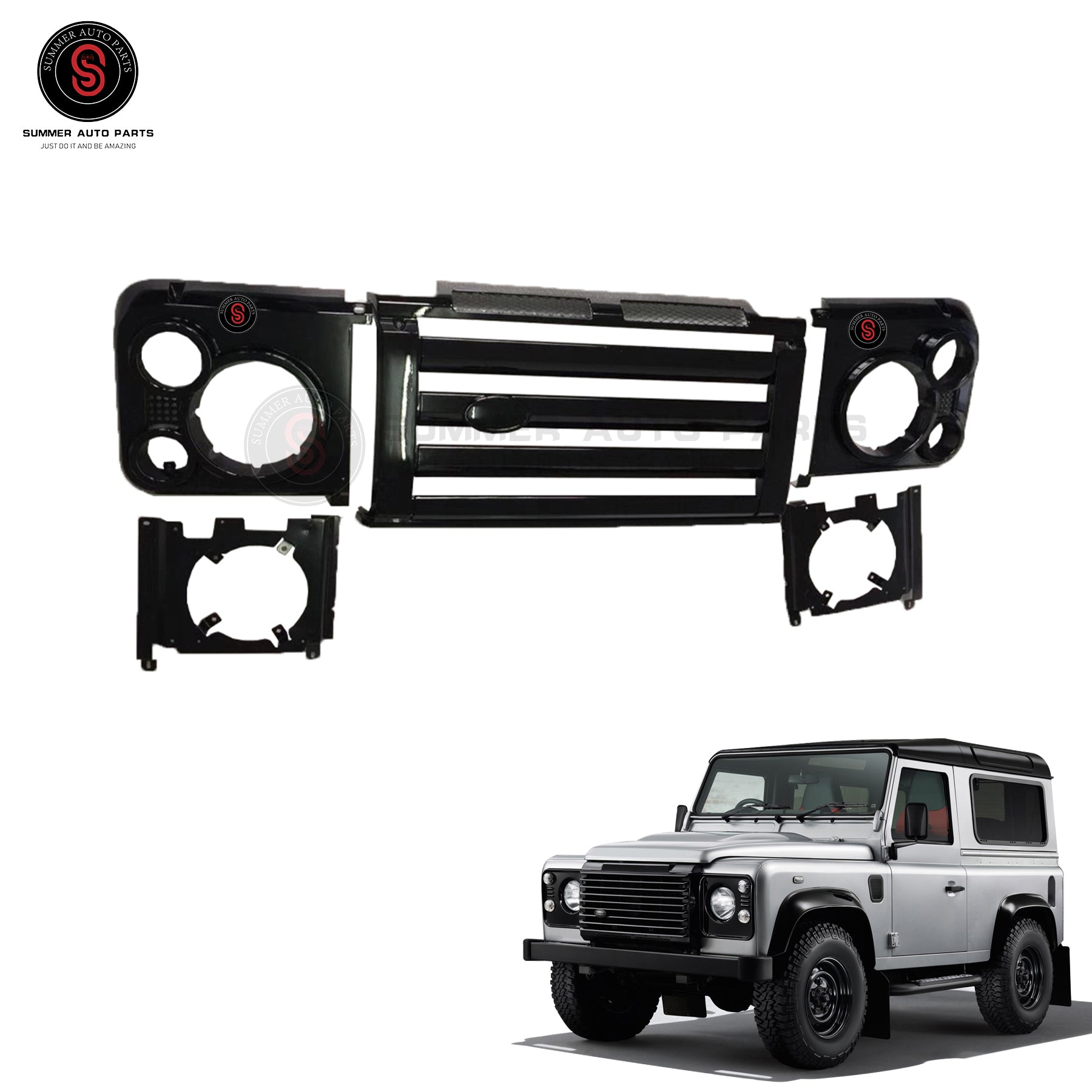 DEF4X4 For Land Rover Defender 110 Grille Black Front Bumper Exterior Accessories Mesh Grill Kit Aluminum Material